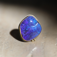 Asymmetrical Boulder Opal and Diamond Ring Image