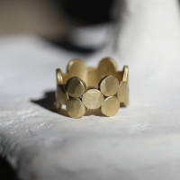 Wide Hammered Gold Dot Band Ring Image
