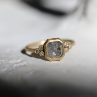 Square Rosecut Grey Diamond Gold Ring Image