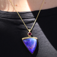 Boulder Opal and Rhodolite Hinged Pendant Necklace Image