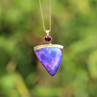 Boulder Opal and Rhodolite Hinged Pendant Necklace Image