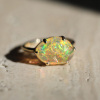 Mexican Fire Opal All Gold Prong Ring Image