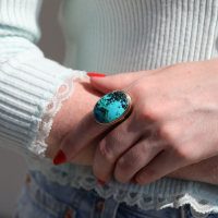 Vertical Chrysocolla Silver and Gold Ring Image