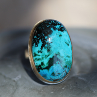Vertical Chrysocolla Silver and Gold Ring Image