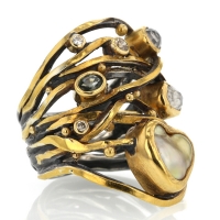 Twisted Ring with Keishi Pearl, Sapphire and Diamonds Image
