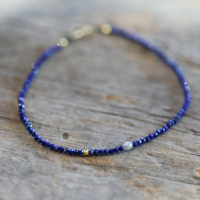 Lapis and Grey Diamond 14K Gold Beaded Bracelet Image