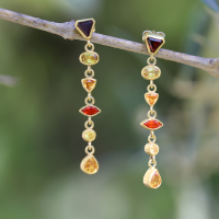 Yellow Sapphire, Fire Opal and Garnet Gold Earrings Image
