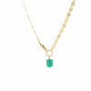 Gold Matte Flat Chain with Emerald Crystal
