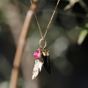 Gold Scavenger Necklace with Black Onyx, Rubelite Tourmaline