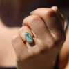 Vertical Boulder Opal Gold Black Stripe Ring