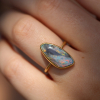 Vertical Boulder Opal Gold Black Stripe Ring