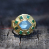 Utopia Engraved Aquamarine Emerald Ring