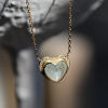 Aquamarine Heart and Diamond Halo Gold Necklace
