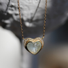 Aquamarine Heart and Diamond Halo Gold Necklace