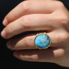 Boulder Opal Ellipse Engraved Ring