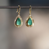 Emerald Engraved Starlight 18k Gold Earrings