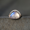 Rainbow Moonstone 18k Rose Gold Diamond Orbit Ring