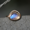 Rainbow Moonstone 18k Rose Gold Diamond Orbit Ring