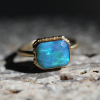 Rectangular All Gold Australian Opal Ring