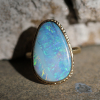 Teardrop Vertical Boulder Opal All Gold Ring