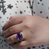 Smooth Oval Amethyst Ring with Diamond