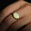 Small Oval Silver and Rose Gold Australian Opal Ring