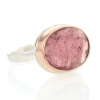 Oval Table Up Light Pink Tourmaline Silver and Gold Ring