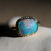 Rectangular Opalized Wood 14k Gold Ring