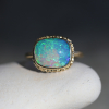 Rectangular Opalized Wood 14k Gold Ring