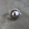 Tahitian Pearl Rose Gold and Silver Ruffled Platform  Ring