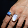 Rectangular Opalized Wood Silver and Gold Ring