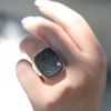 Rectangular Black Drusy and Diamond Ring
