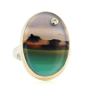 Oval Vertical Landscape Agate Ring with Diamond