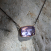 Rose Cut Rectangular Lavender Amethyst Necklace with Diamond
