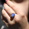 Rectangular Opalized Wood Silver and Gold Ring