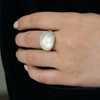 Oval Faceted White Rainbow Moonstone Ring