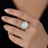 Oval Faceted White Rainbow Moonstone Ring