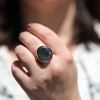 Vertical Asymmetrical Obsidian Ring with Diamond