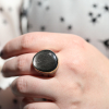 Vertical Asymmetrical Obsidian Ring with Diamond