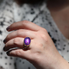 Smooth Oval Amethyst Ring with Diamond