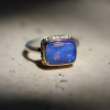 Rectangular Opalized Wood Silver and Gold Ring