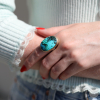 Vertical Chrysocolla Silver and Gold Ring