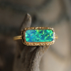 Rectangular Australian Crystal Opal All Gold Ring