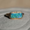 Rectangular Australian Crystal Opal All Gold Ring