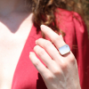 Natural Blue Chalcedony with Diamond Ring