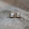 Rectangular Rustic Diamond Gold Post Earrings
