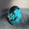 Vertical Chrysocolla Silver and Gold Ring