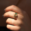 Morganite, Emerald and Diamond Double Seafire Gold Ring