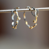 Large Oxidized Silver and 18k Gold Hoop Earrings with Diamonds