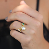 Keishi Pearl, Morganite, Emerald and Diamond Gold Seafire Ring